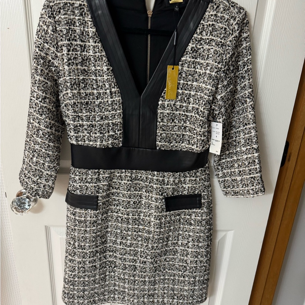 Alexia Admor Black and White Tweed Long Sleeve Dress